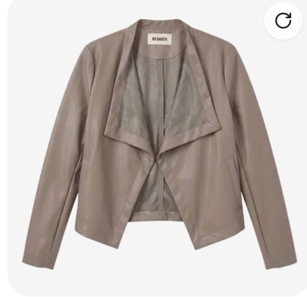 BB Dakota Faux Leather Open Front Drape Jacket Taupe